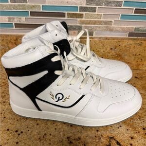 Official Program White and Black High-Top Sneakers with original box.